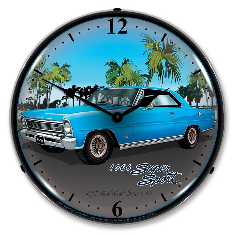 Collectable Sign and Clock - 1966 Nova (blue) Clock - Wall 