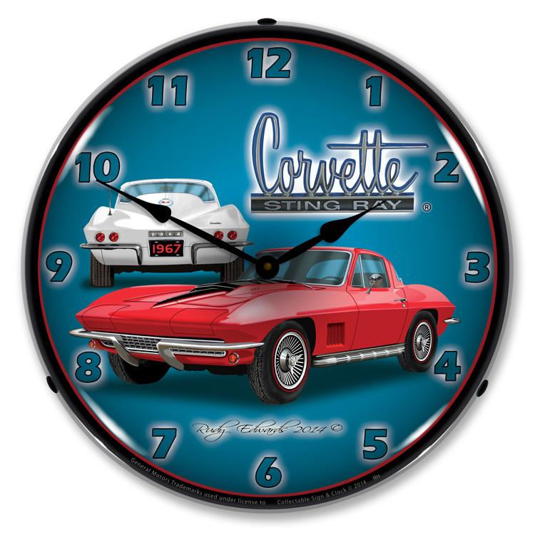 Collectable Sign and Clock - 1967 Corvette Stingray Clock - 