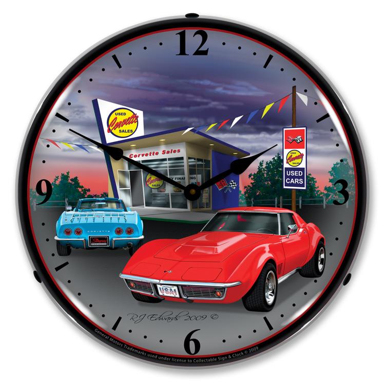 Collectable Sign and Clock - 1968 Corvette Clock - Wall 