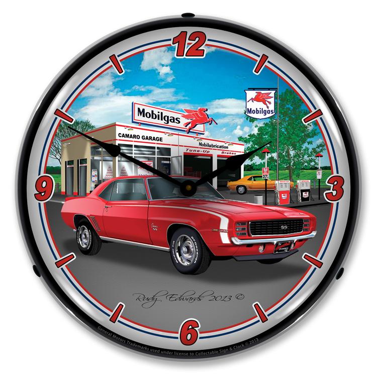 Collectable Sign and Clock - 1969 RS SS Camaro Mobil Clock -