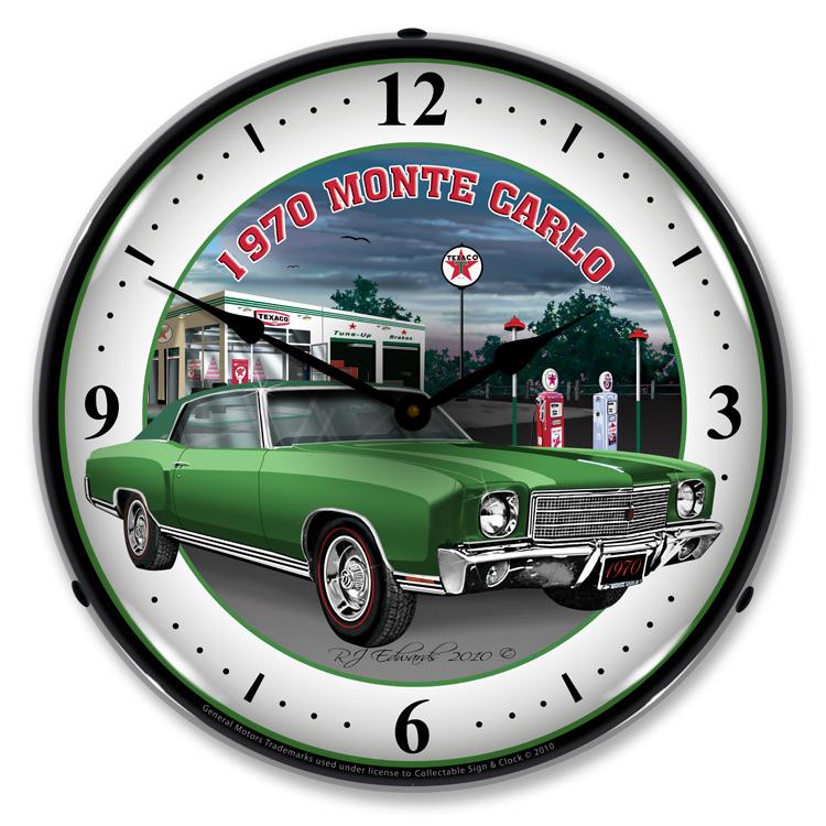 Collectable Sign and Clock - 1970 Monte Carlo Green Clock - 