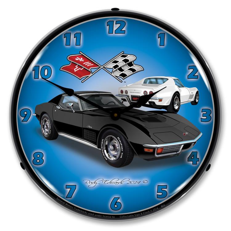 Collectable Sign and Clock - 1971 Corvette Stingray Black 