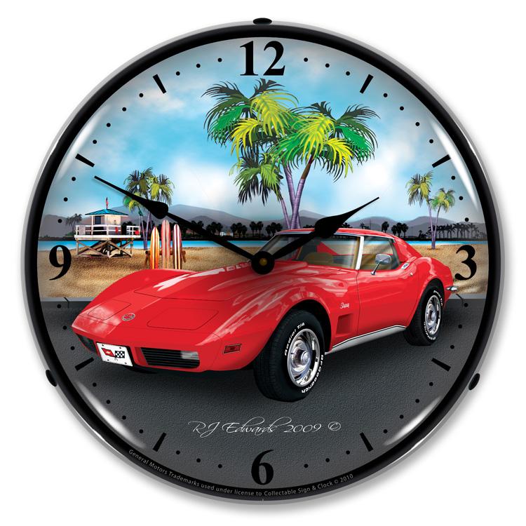 Collectable Sign and Clock - 1973 Corvette Clock - Wall 