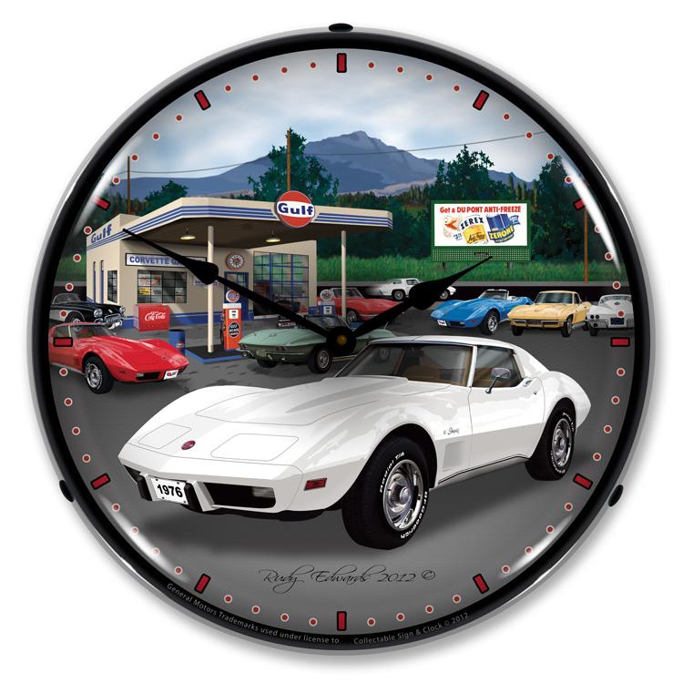 Collectable Sign and Clock - 1976 Corvette Clock - Wall 