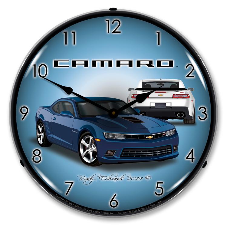 Collectable Sign and Clock - 2014 SS Camaro Blue Ray Clock -
