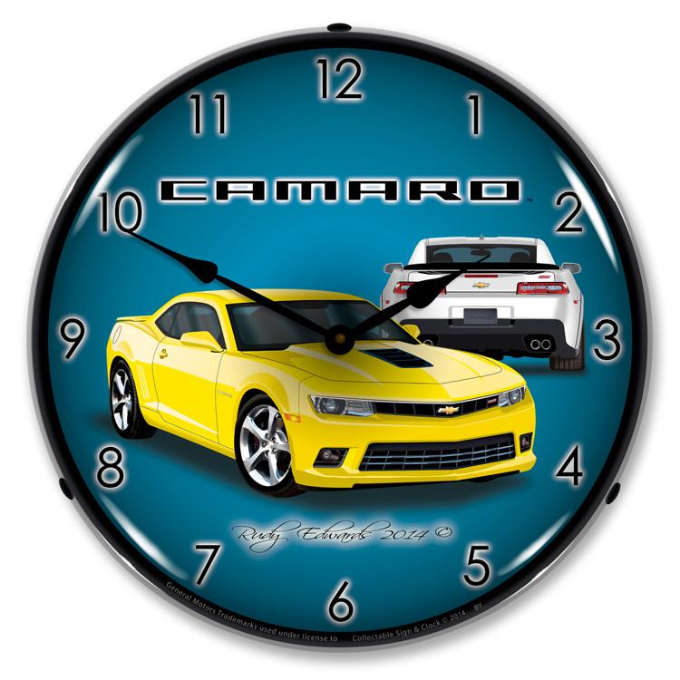 Collectable Sign and Clock - 2014 SS Camaro Bright Yellow 