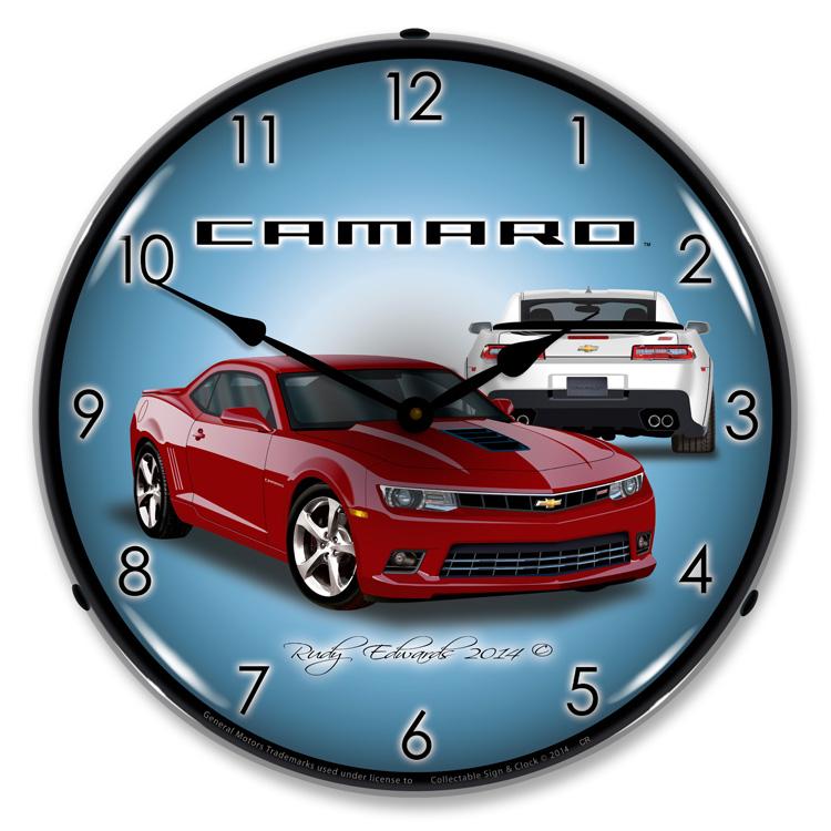 Collectable Sign and Clock - 2014 SS Camaro Crystal Red 