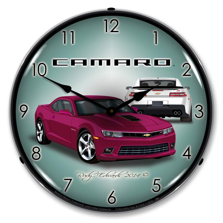 Collectable Sign and Clock - 2014 SS Camaro Deep Magenta 