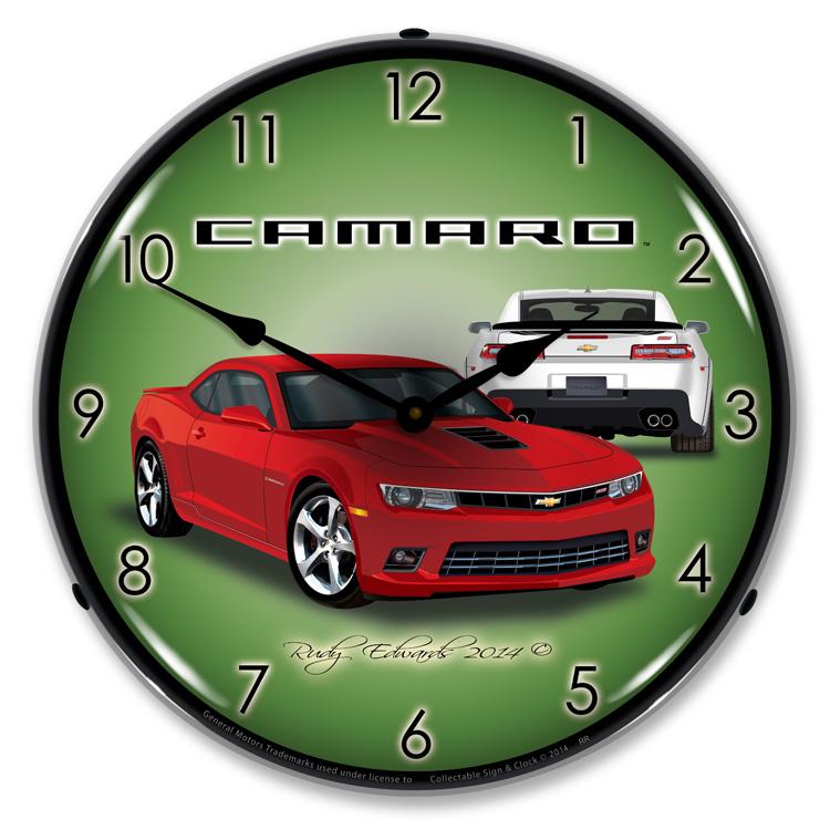 Collectable Sign and Clock - 2014 SS Camaro Red Rock Clock -