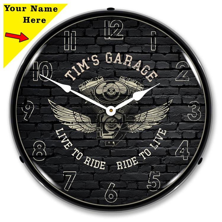 Collectable Sign and Clock - Add Your Name Motorcycle Garage