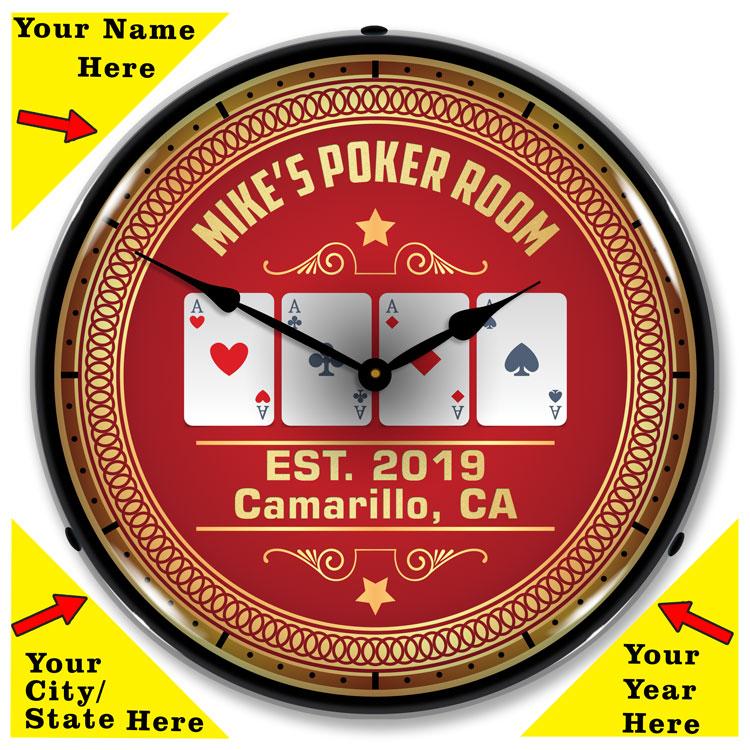 Collectable Sign and Clock - Add Your name Poker Room Clock 