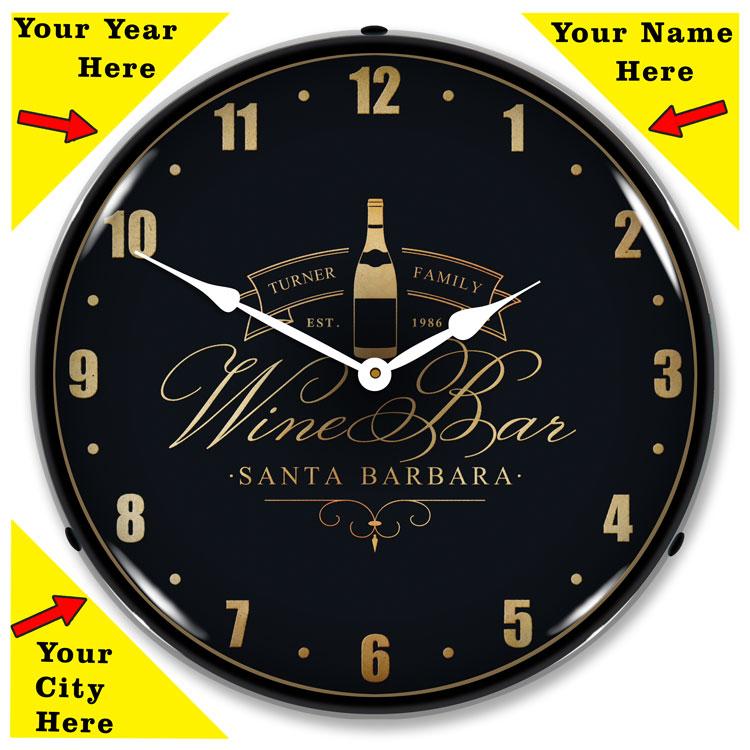Collectable Sign and Clock - Add Your Name Wine Bar Clock - 