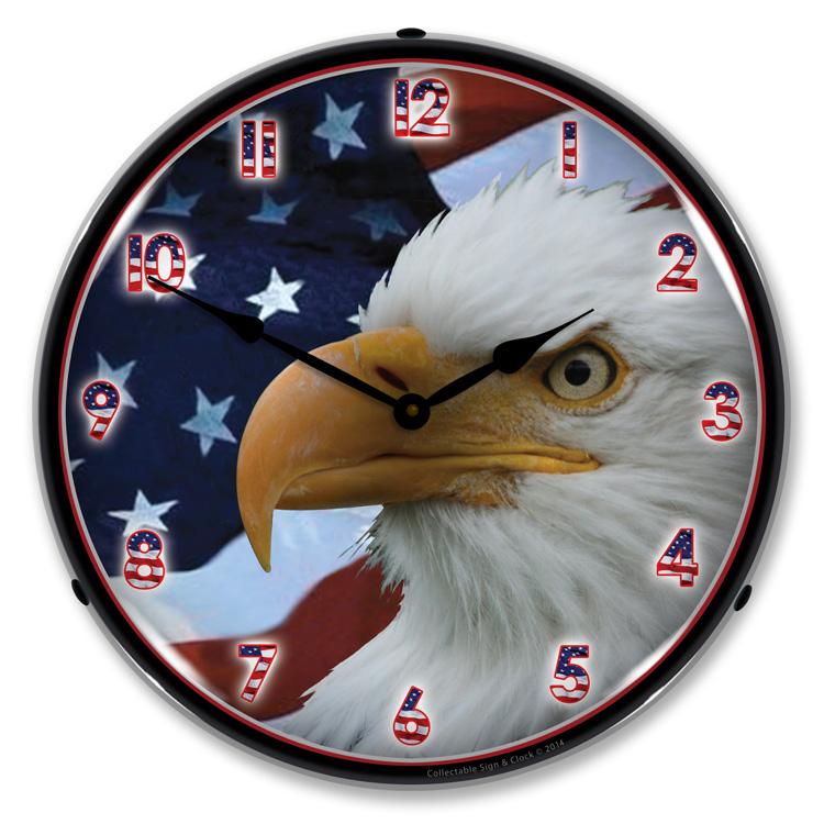 Collectable Sign and Clock - American Bald Eagle Clock - 