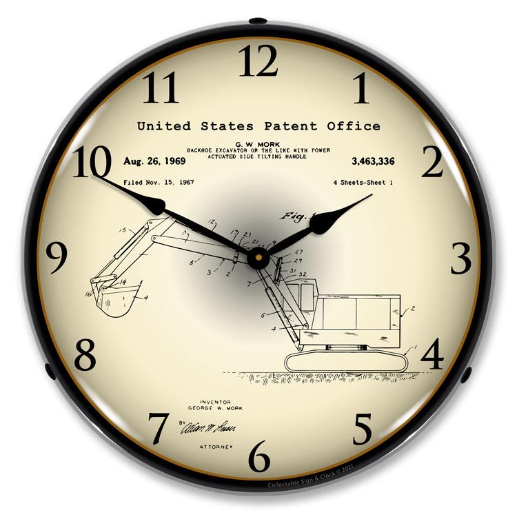 Collectable Sign and Clock - Backhoe Excavator 1969 Patent 