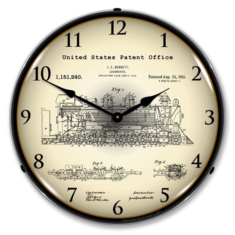 Collectable Sign and Clock - Bennett Locomotive 1913 Patent 