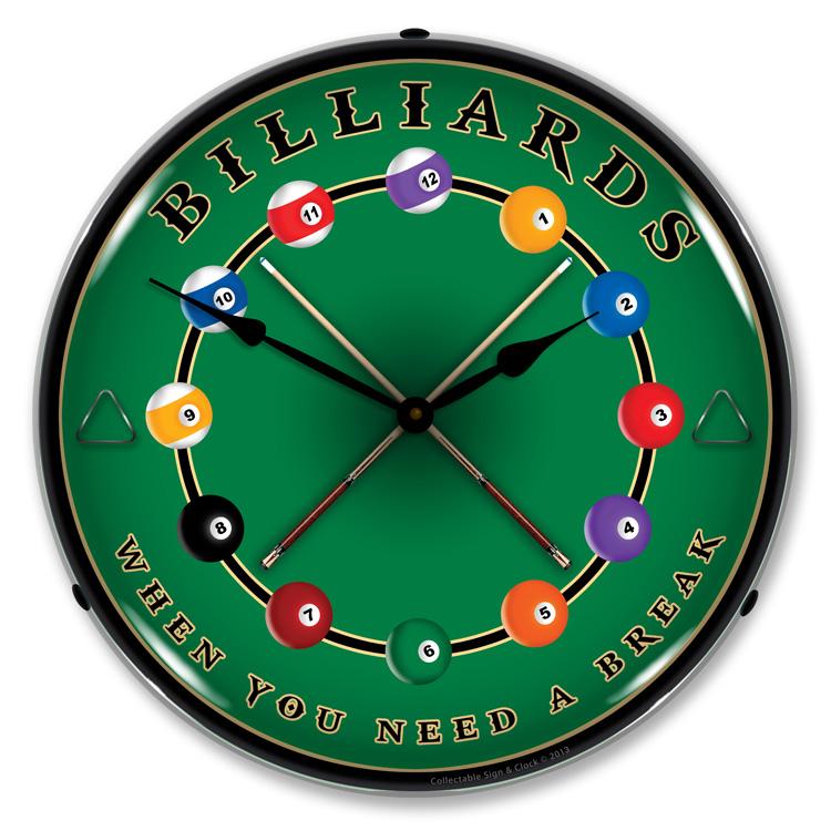 Collectable Sign and Clock - Billiards Clock - Wall Clocks