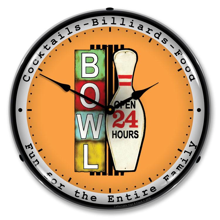 Collectable Sign and Clock - Bowling 24 Hours Clock - Wall 