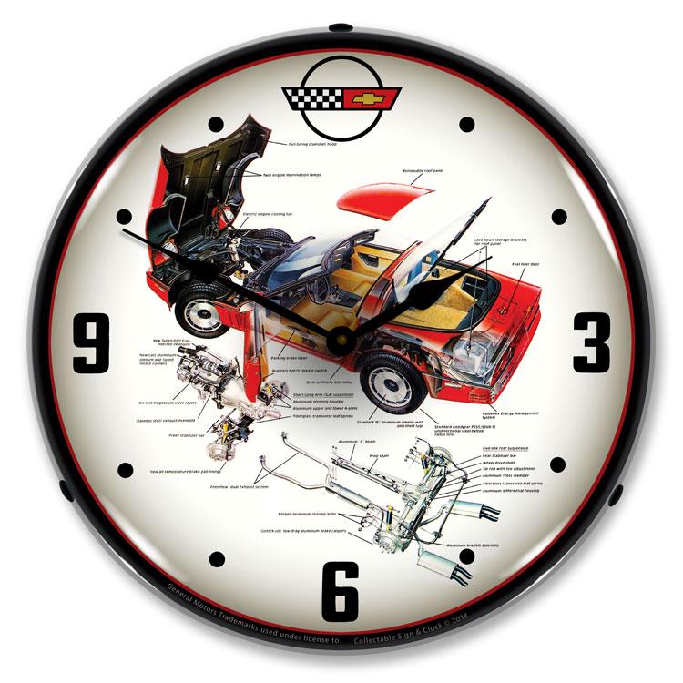 Collectable Sign and Clock - C4 Corvette Tech Clock - Wall 