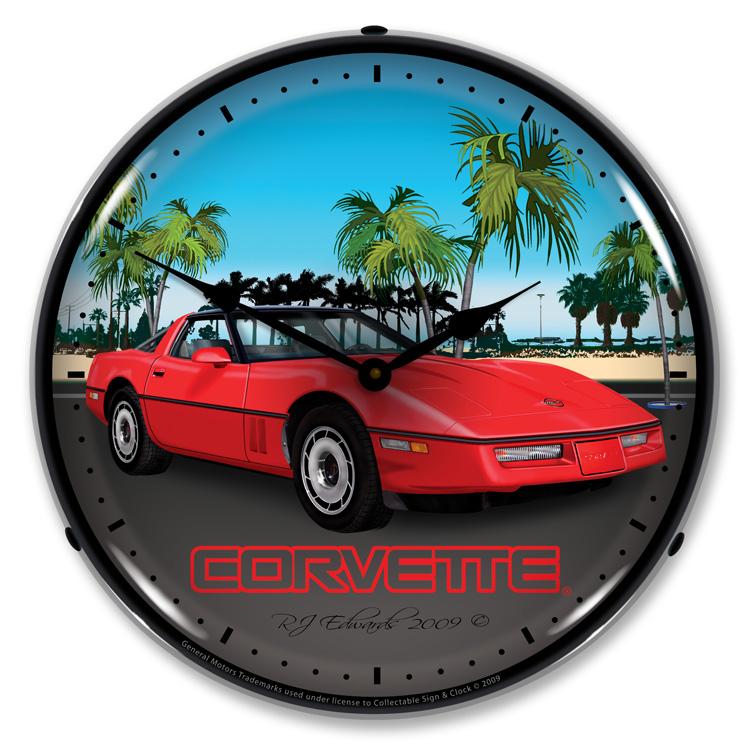 Collectable Sign and Clock - C4 Red Corvette Clock - Wall 