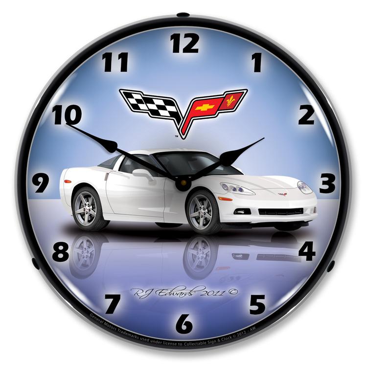 Collectable Sign and Clock - C6 Corvette Artic White Clock -