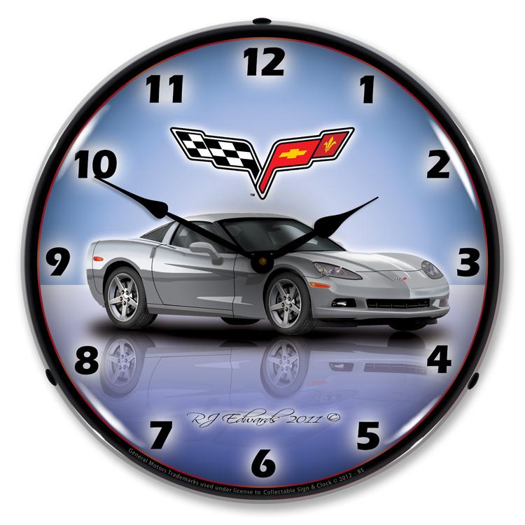 Collectable Sign and Clock - C6 Corvette Blade Silver Clock 