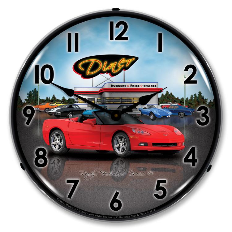 Collectable Sign and Clock - C6 Corvette Convertible Diner 