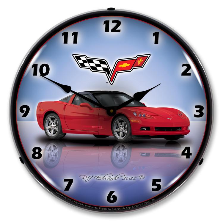 Collectable Sign and Clock - C6 Corvette Crystal Red Clock -