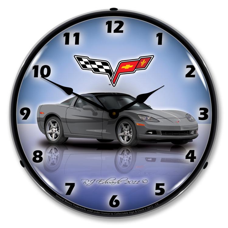 Collectable Sign and Clock - C6 Corvette Cyber Grey Clock - 