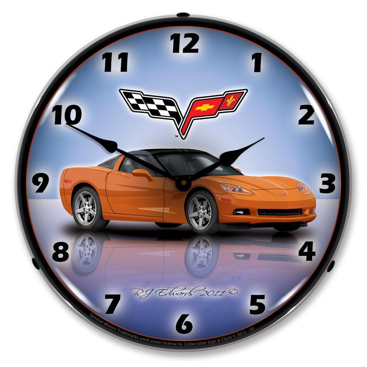 Collectable Sign and Clock - C6 Corvette Inferno Orange 