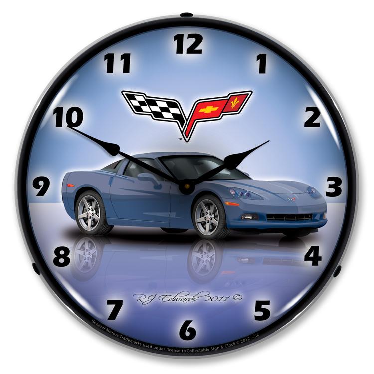 Collectable Sign and Clock - C6 Corvette Supersonic Blue 