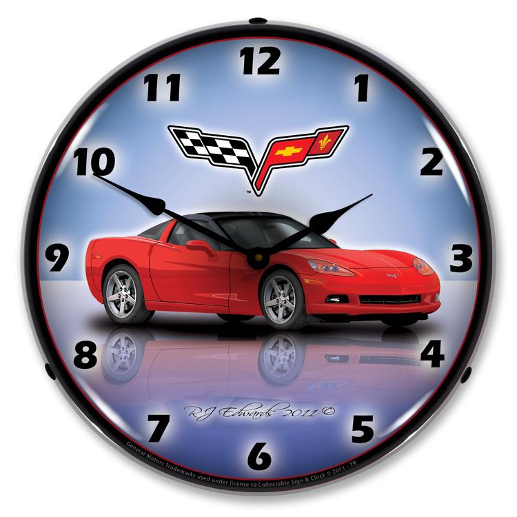 Collectable Sign and Clock - C6 Corvette Torch Red Clock - 
