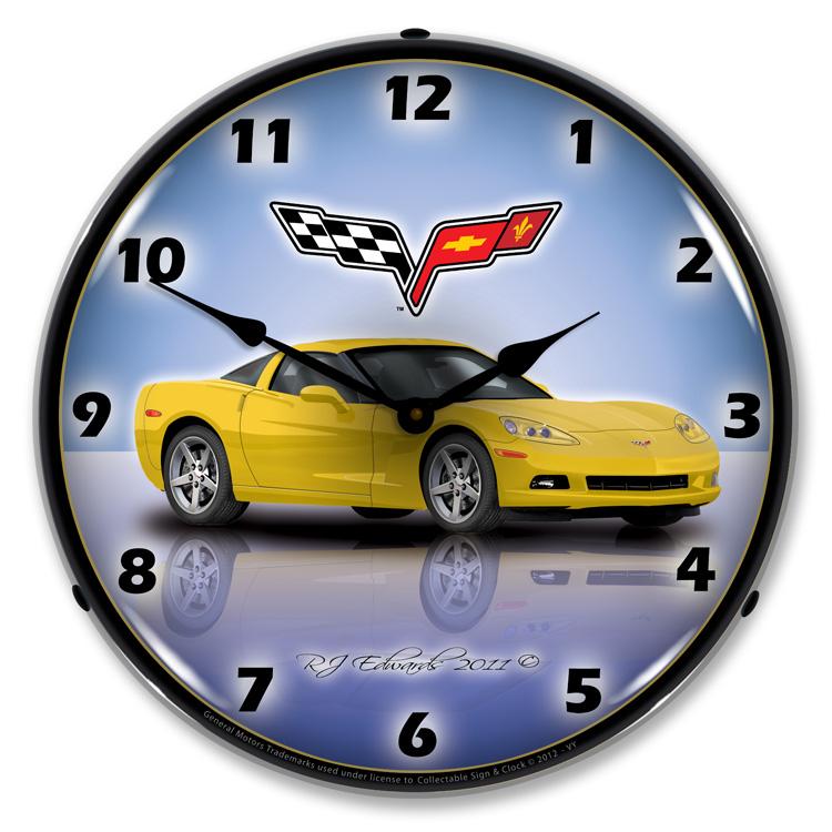 Collectable Sign and Clock - C6 Corvette Velocity Yellow 