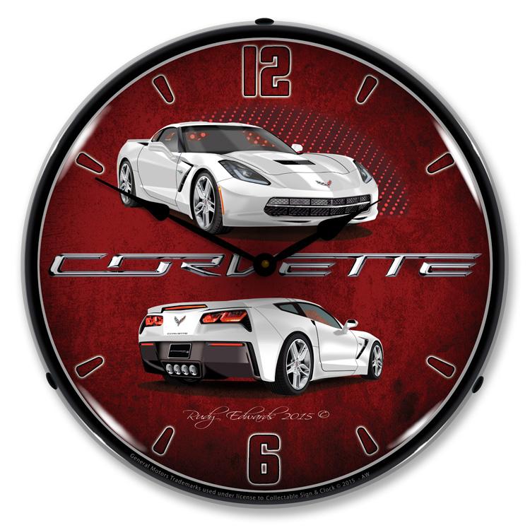 Collectable Sign and Clock - C7 Corvette Artic White Clock -