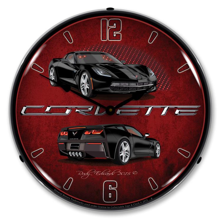Collectable Sign and Clock - C7 Corvette Black Clock - Wall 