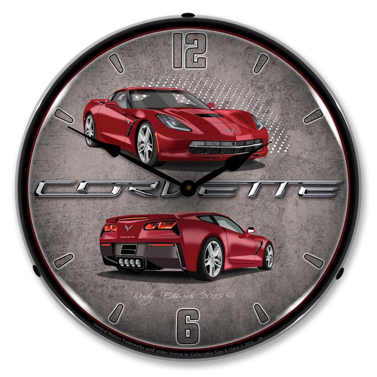 Collectable Sign and Clock - C7 Corvette Crystal Red Clock -