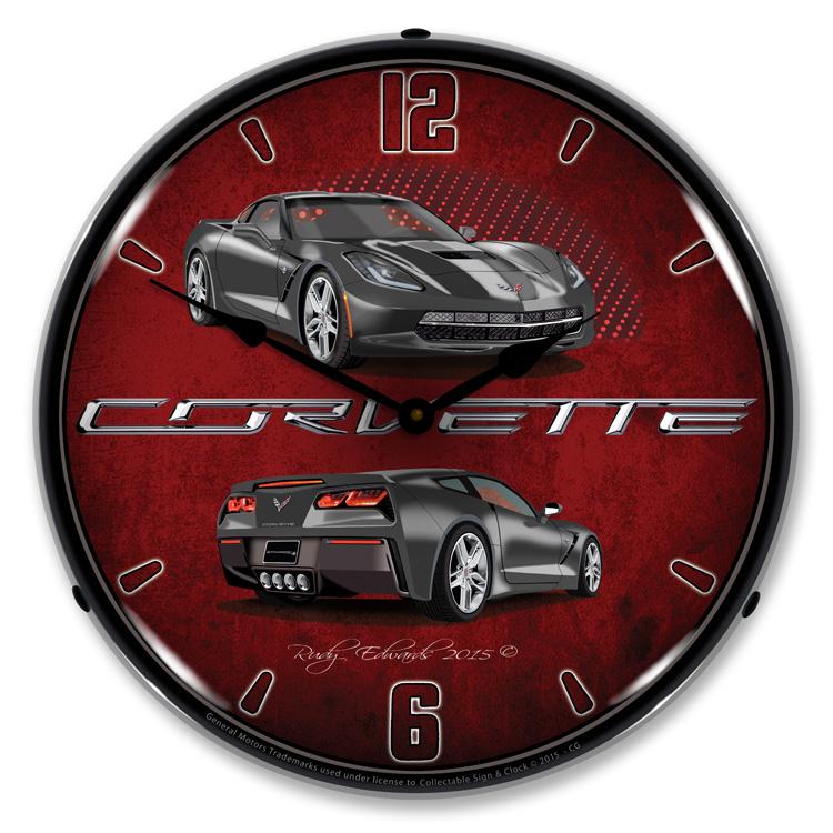Collectable Sign and Clock - C7 Corvette Cyber Grey Clock - 