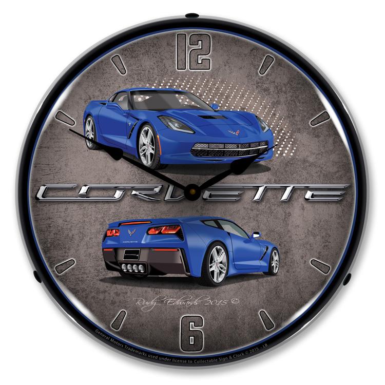 Collectable Sign and Clock - C7 Corvette Laguna Blue Clock -