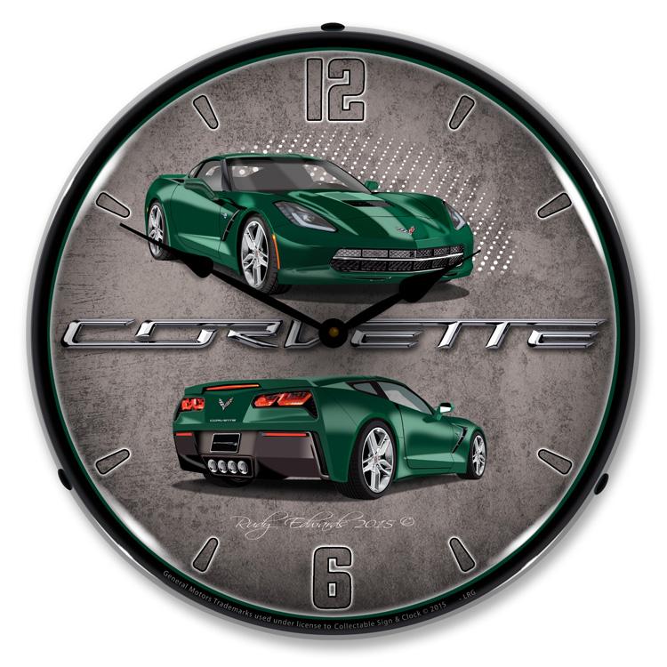 Collectable Sign and Clock - C7 Corvette Lime Rock Green 