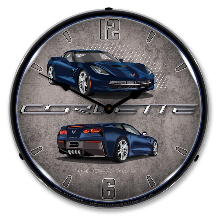 Collectable Sign and Clock - C7 Corvette Night Race Blue 