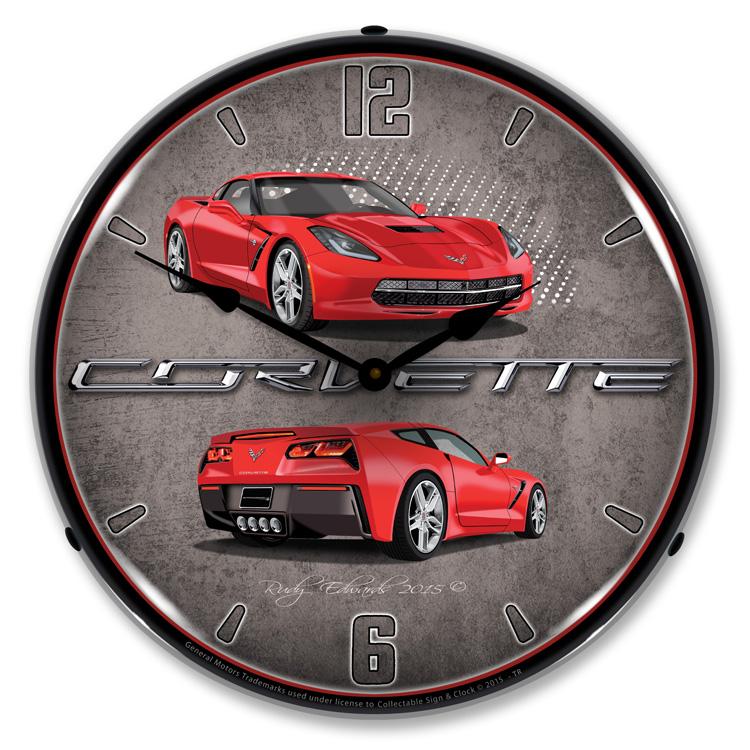 Collectable Sign and Clock - C7 Corvette Torch Red Clock - 