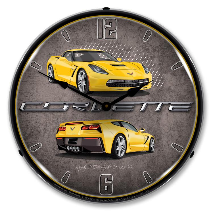 Collectable Sign and Clock - C7 Corvette Velocity Yellow 