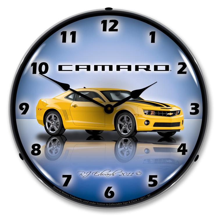 Collectable Sign and Clock - Camaro G5 Rally Yellow Clock - 