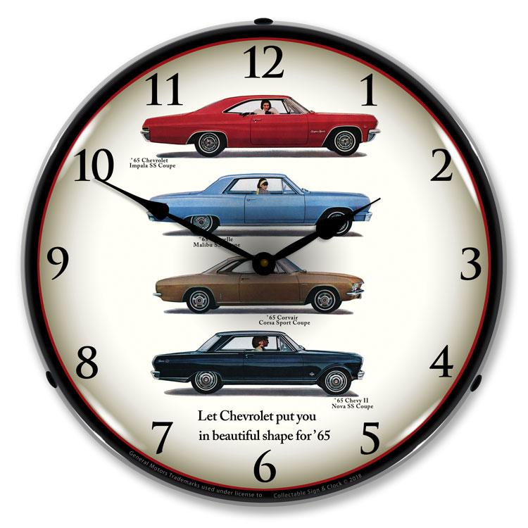 Collectable Sign and Clock - Chevrolet 1965 Lineup Clock - 