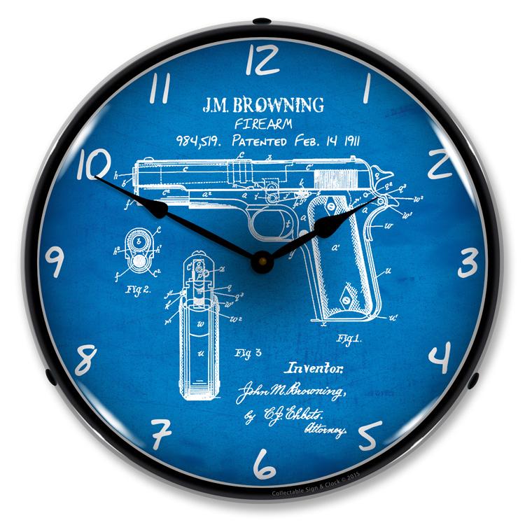 Collectable Sign and Clock - Colt 1911 Patent Clock - Wall 