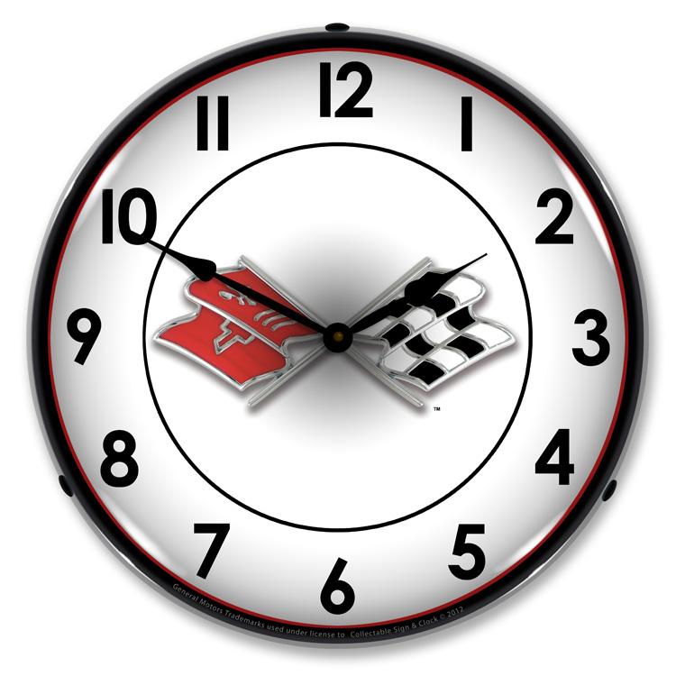 Collectable Sign and Clock - Corvette Flags Clock - Wall 