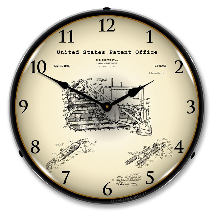 Collectable Sign and Clock - Earth Moving Bulldozer 1936 