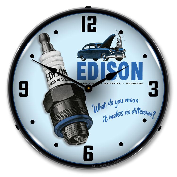 Collectable Sign and Clock - Edison Spark Plugs Clock - Wall