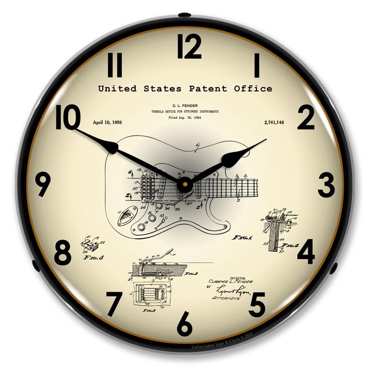Collectable Sign and Clock - Fender 1954 Patent Clock - Wall