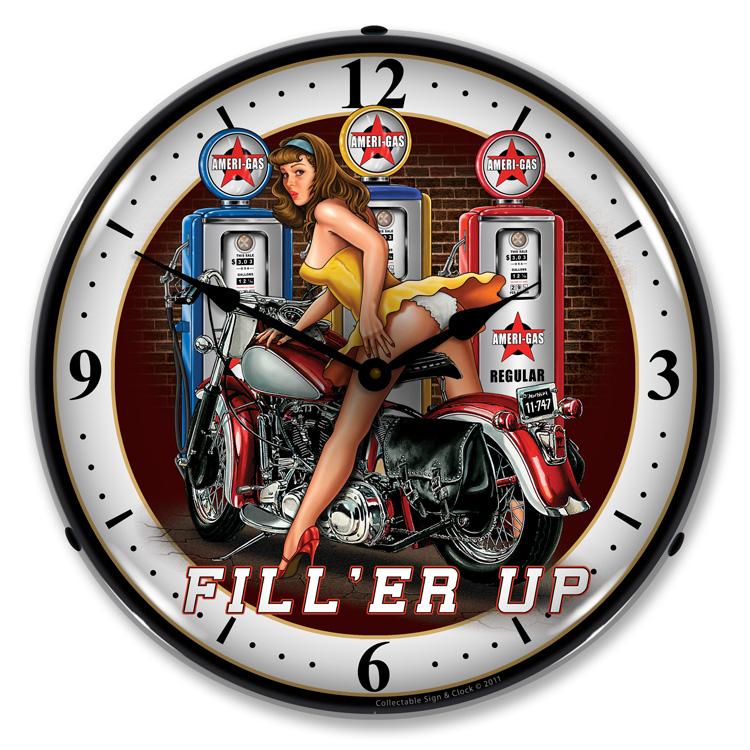 Collectable Sign and Clock - Fill er Up Clock - Wall Clocks