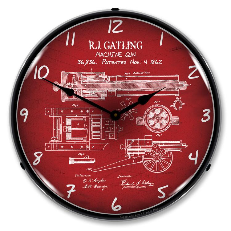 Collectable Sign and Clock - Gatling Gun Patent Clock - Wall